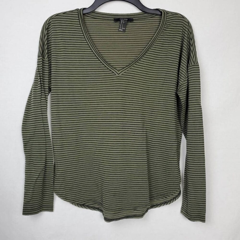 Forever 21 Size Small Green/Black StripeâTop
